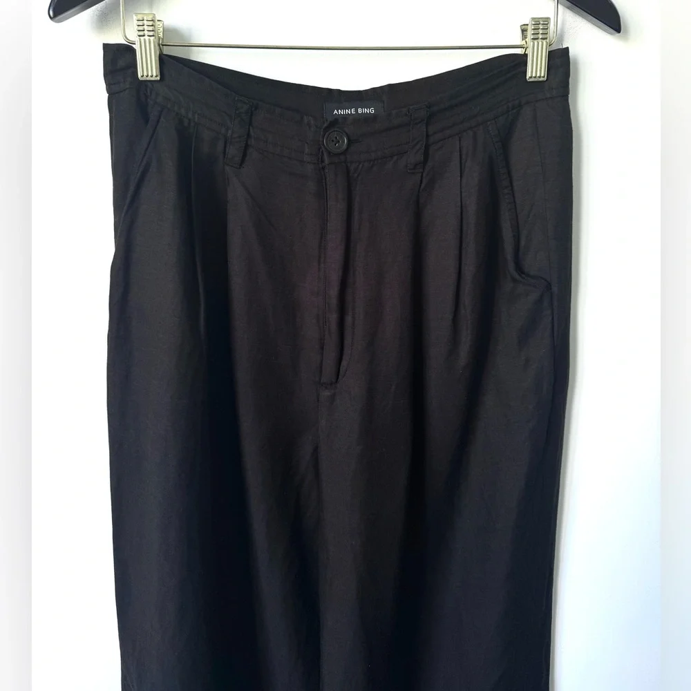 Anine Bing Carrie Pants in Black Linen - Size 8 (30” waist)